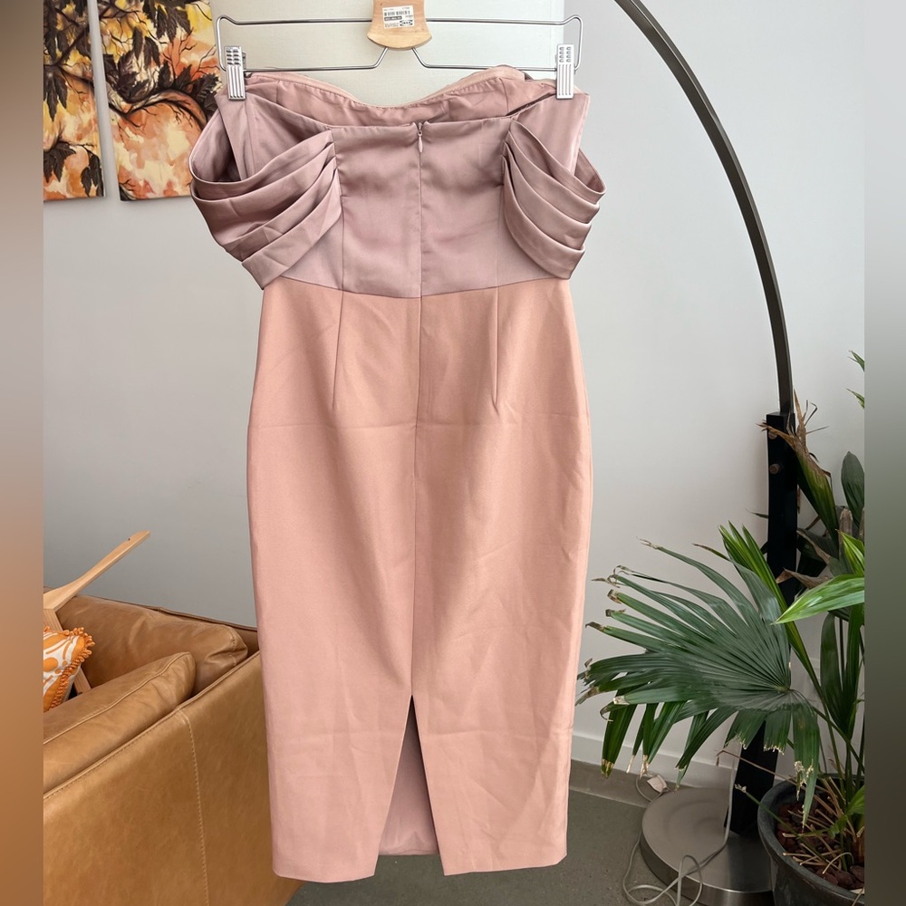 NWT Lavish Alice Mink Pleated Bardot Satin Mix Midi Dress - Picture 4 of 6